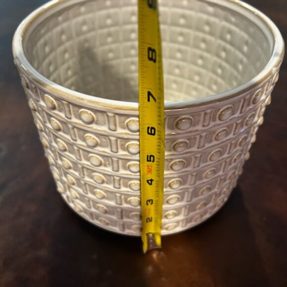 New Ceramic Textured Beaded Flower Herbs Planter Pot With Wood Stand - Picture 7 of 12